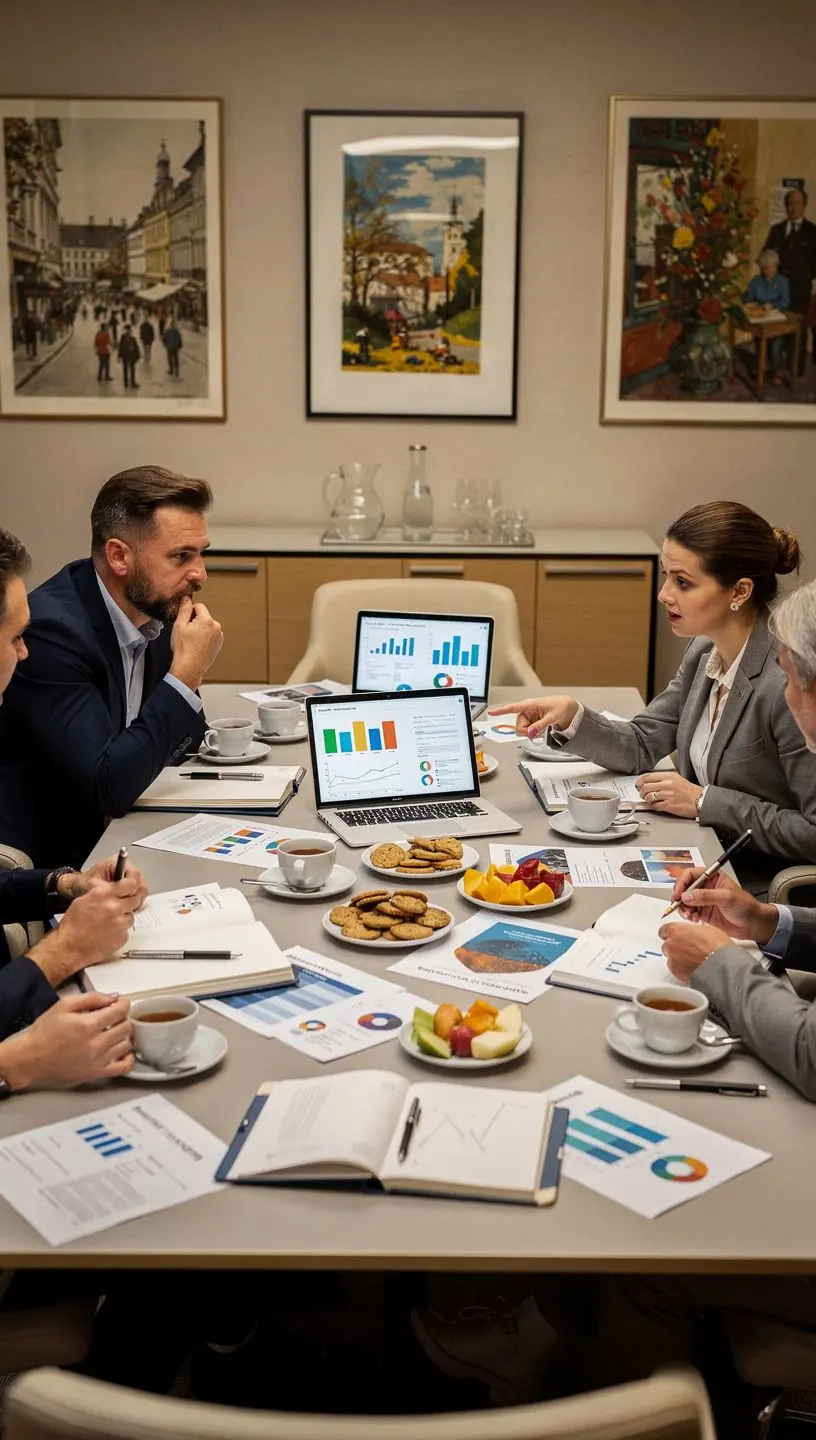 Ein Team von Marketingexperten, das an einem Tisch kreative Ideen brainstormt.