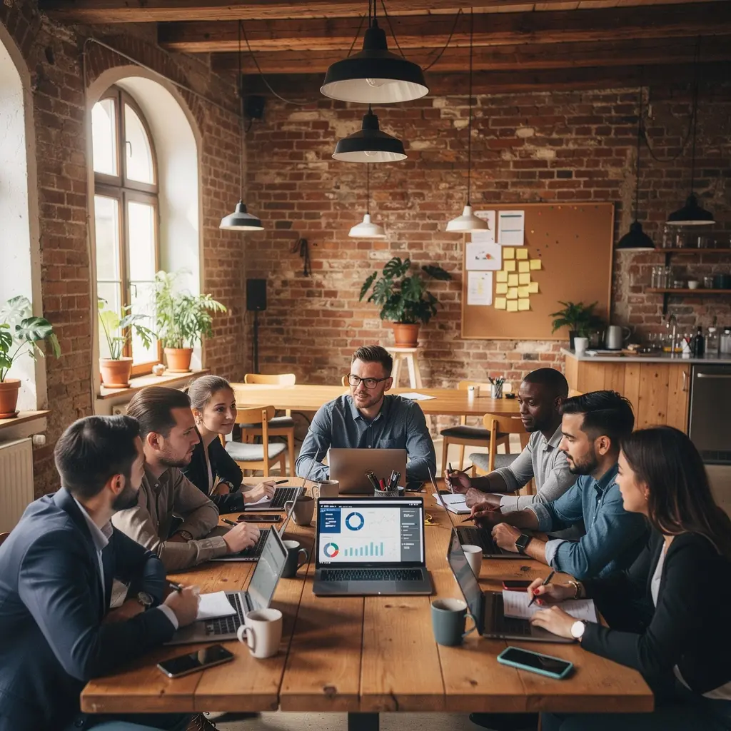 Ein Team von Marketingexperten analysiert Daten auf einem Laptop.